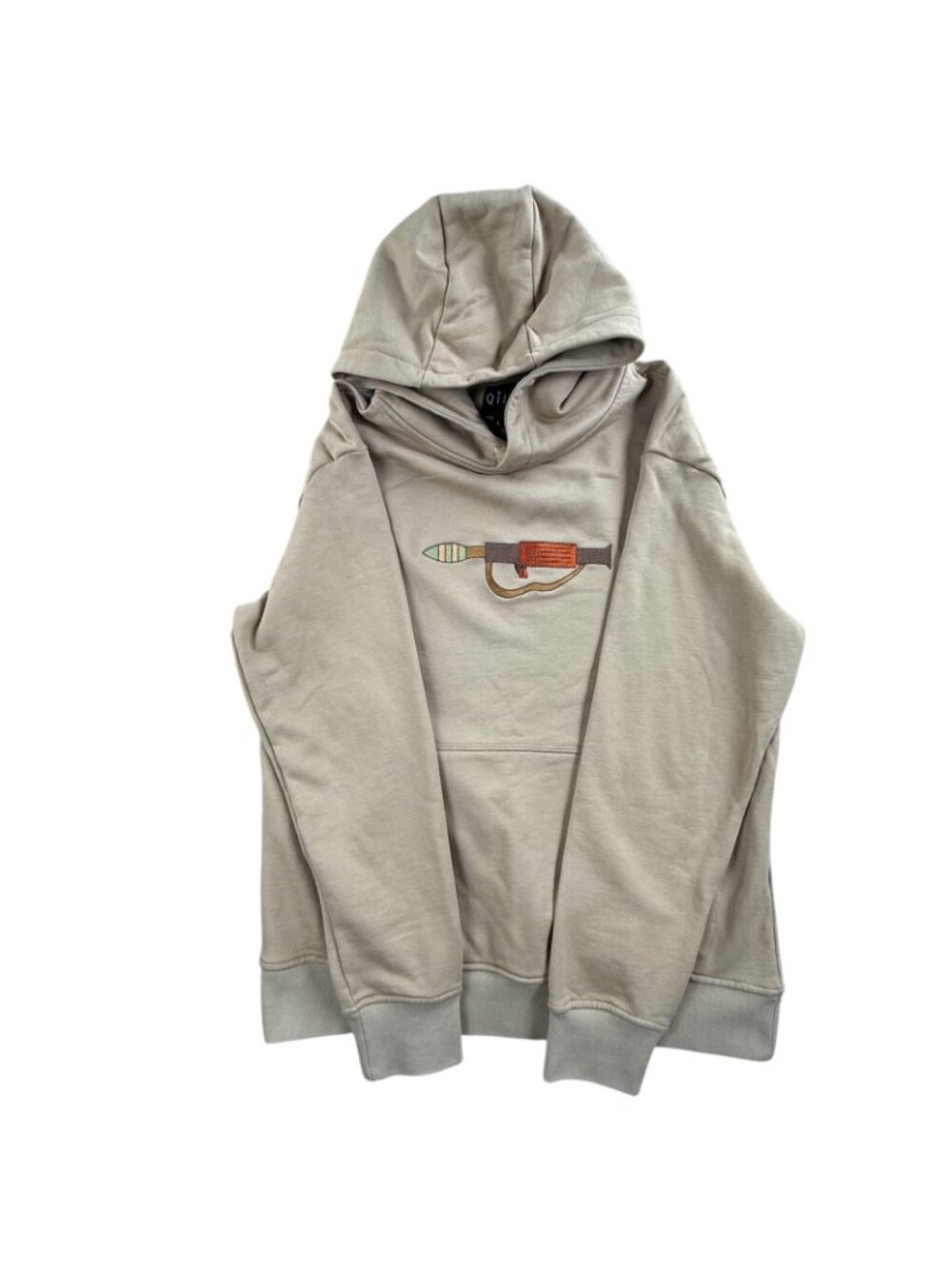Qilo Hoodie Mens Large Beige Pullover Rocket Launcher Graphic Fleece Tactical - Picture 6 of 15
